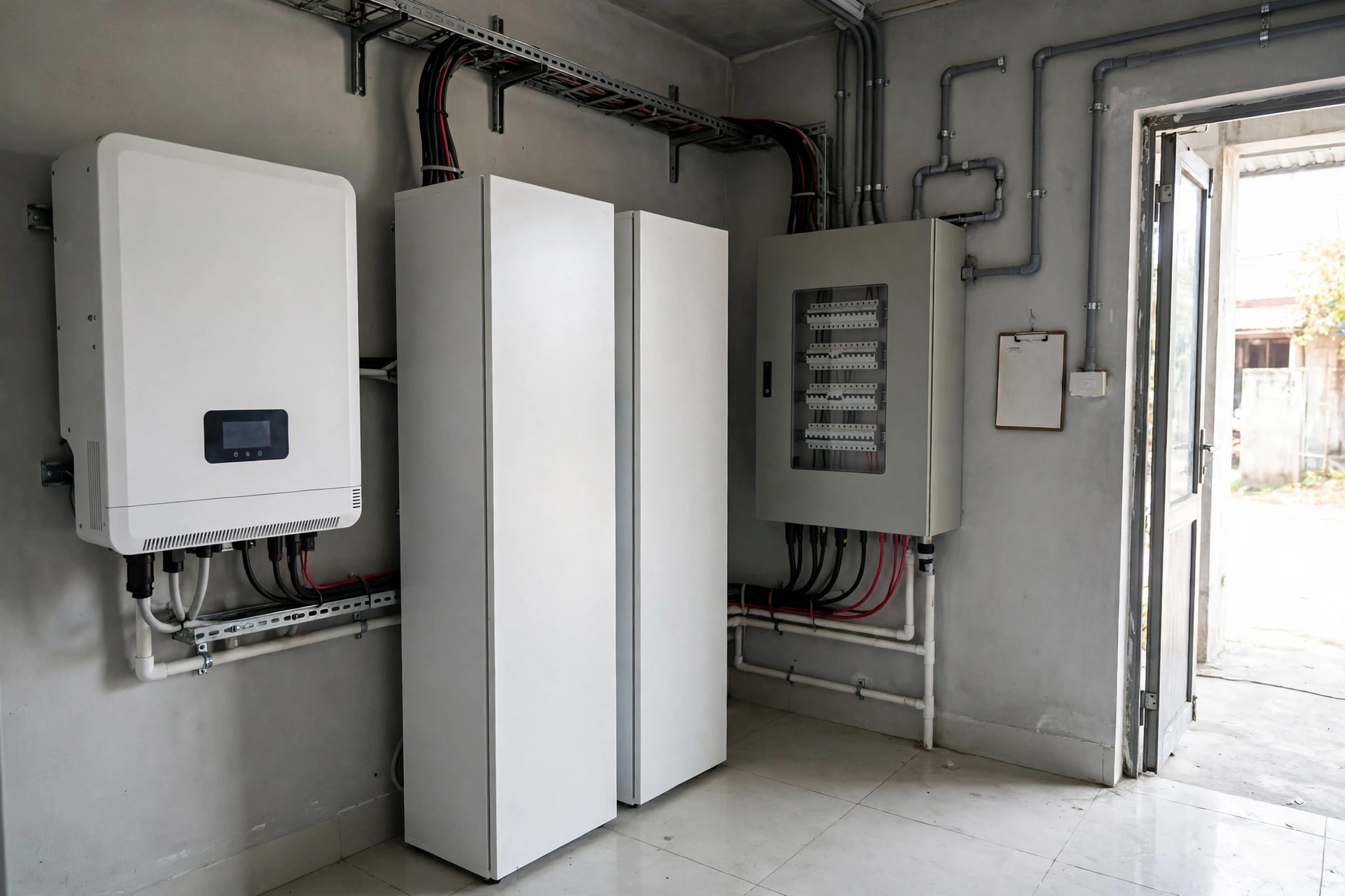 Hệ thống đấu nối biến tần Deye 3 pha và pin Dyness tại phòng kỹ thuật