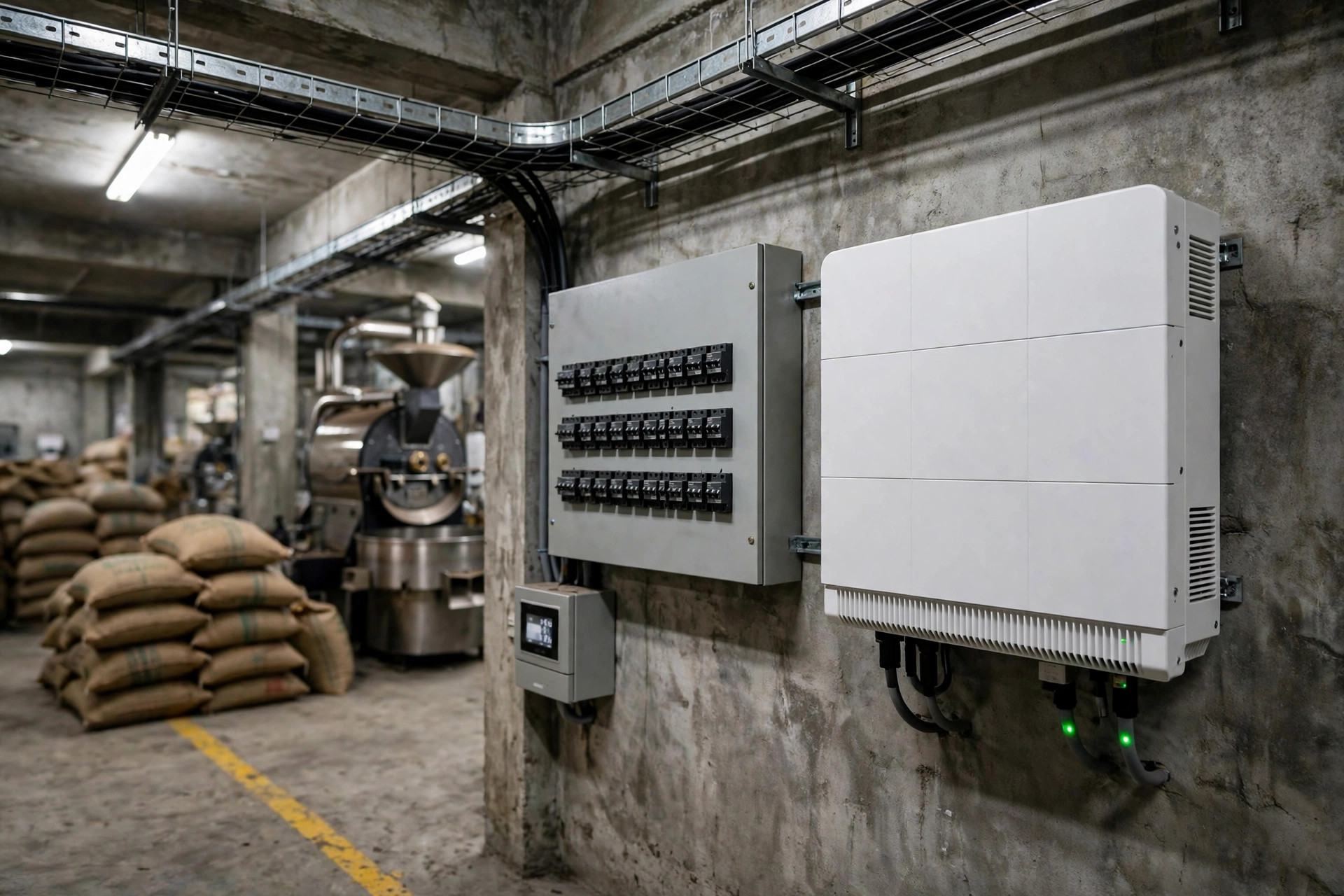 Điểm đấu nối biến tần hòa lưới và smart meter tại tủ điện tổng
